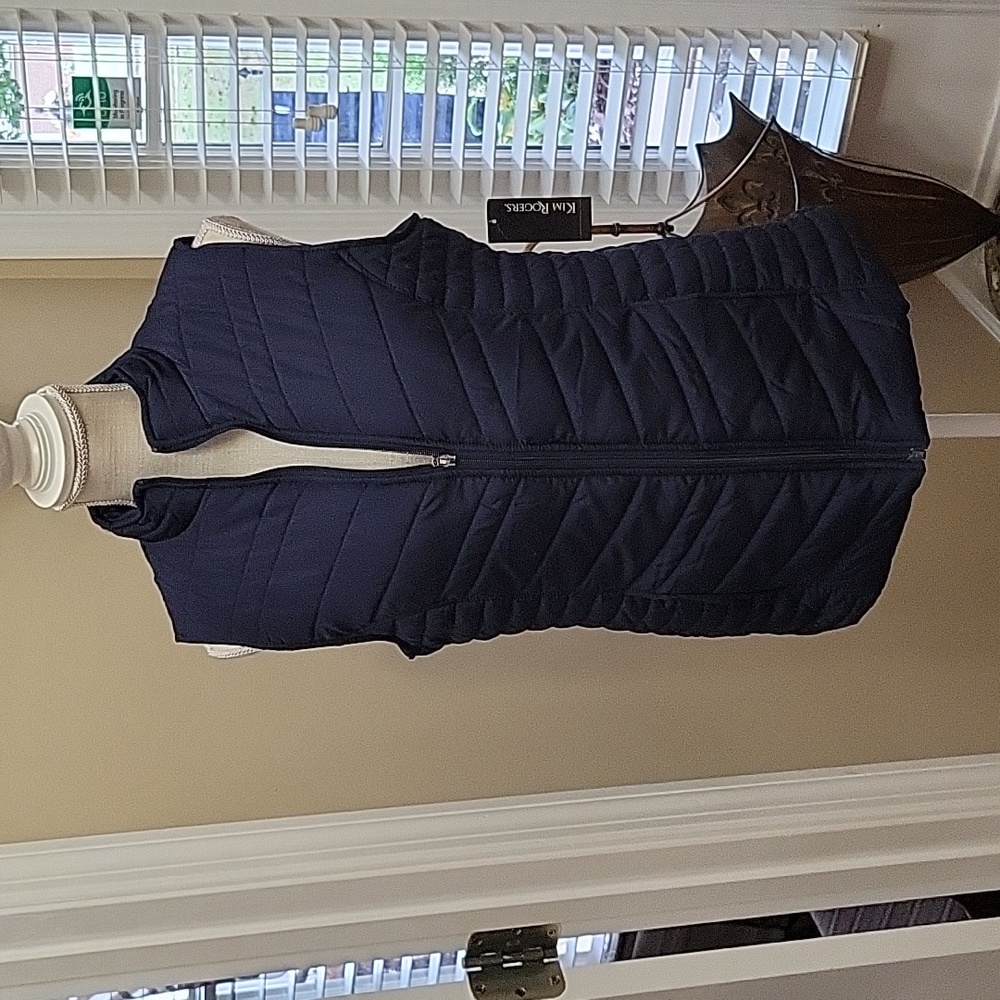 Kim Rogers Harbor Navy Blue Puffer Vest 2 pockets full zip front size Small New…